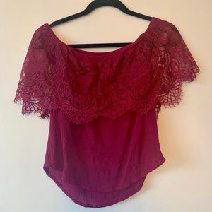 Pinky-Red Off-the-shoulder Cropped Blouse